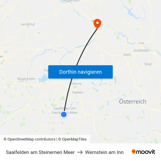 Saalfelden am Steinernen Meer to Wernstein am Inn map
