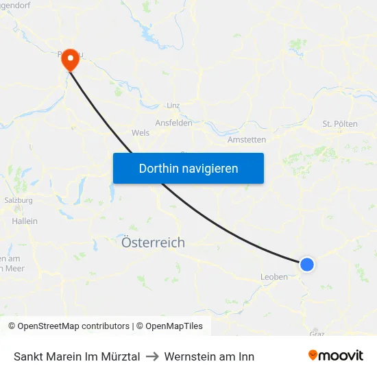 Sankt Marein Im Mürztal to Wernstein am Inn map
