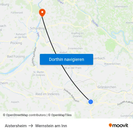 Aistersheim to Wernstein am Inn map