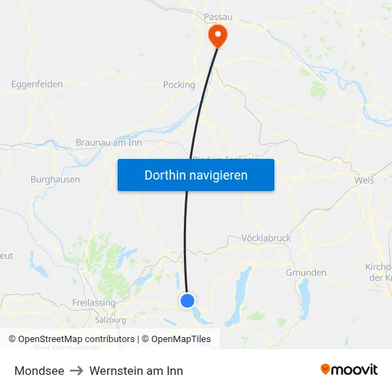 Mondsee to Wernstein am Inn map