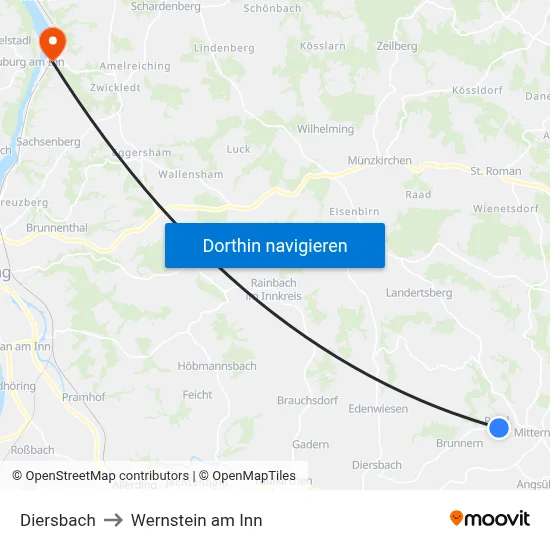 Diersbach to Wernstein am Inn map