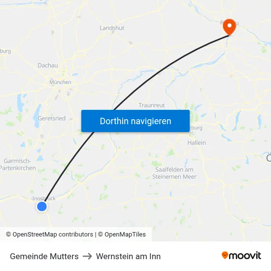 Gemeinde Mutters to Wernstein am Inn map