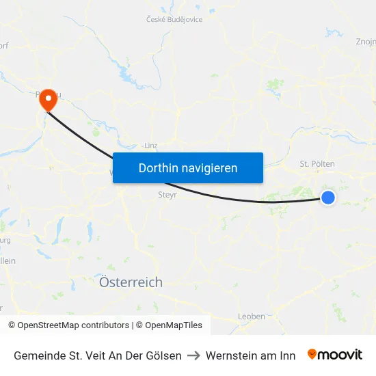 Gemeinde St. Veit An Der Gölsen to Wernstein am Inn map