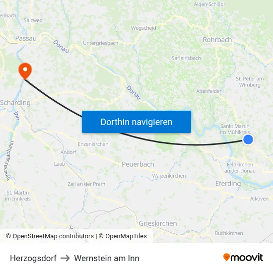 Herzogsdorf to Wernstein am Inn map