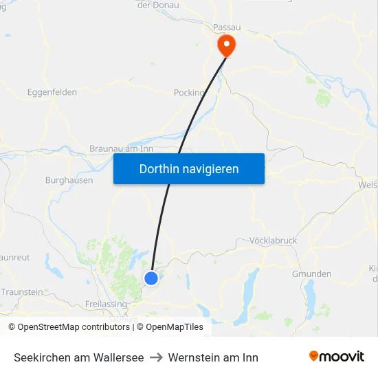 Seekirchen am Wallersee to Wernstein am Inn map
