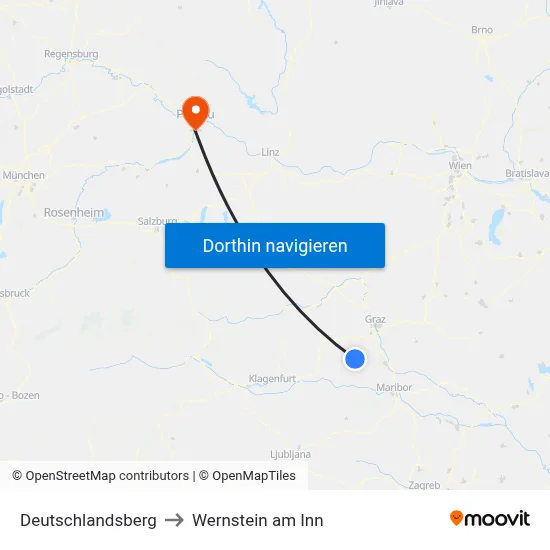 Deutschlandsberg to Wernstein am Inn map