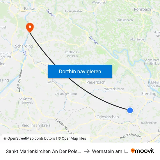 Sankt Marienkirchen An Der Polsenz to Wernstein am Inn map