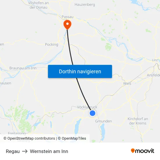 Regau to Wernstein am Inn map