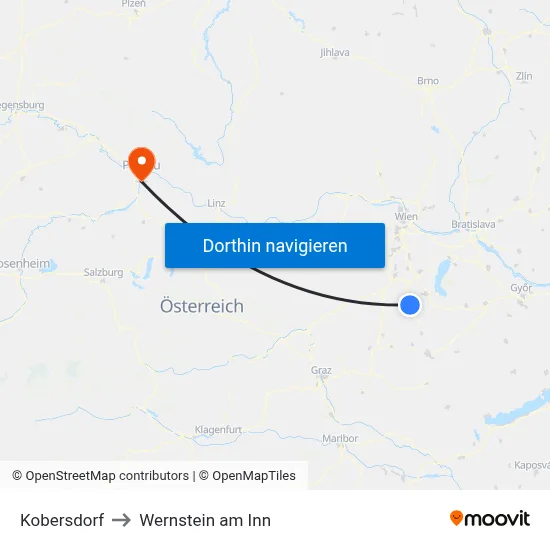 Kobersdorf to Wernstein am Inn map
