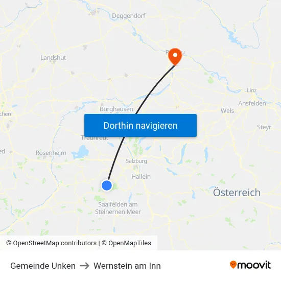 Gemeinde Unken to Wernstein am Inn map