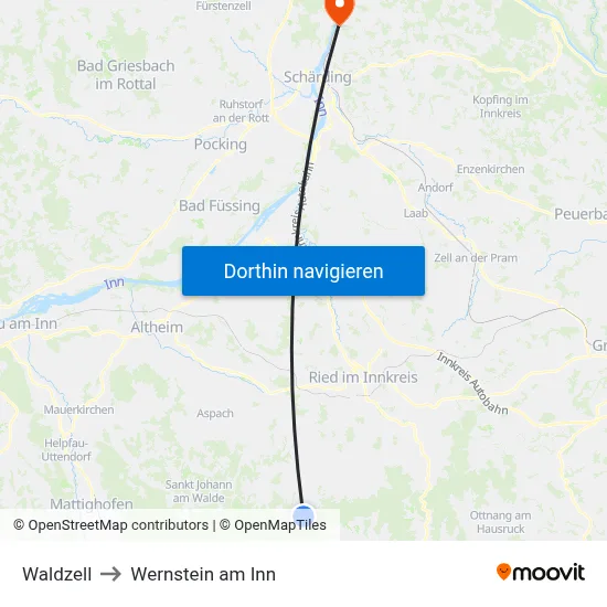 Waldzell to Wernstein am Inn map