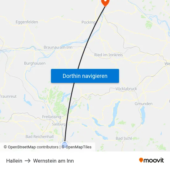 Hallein to Wernstein am Inn map