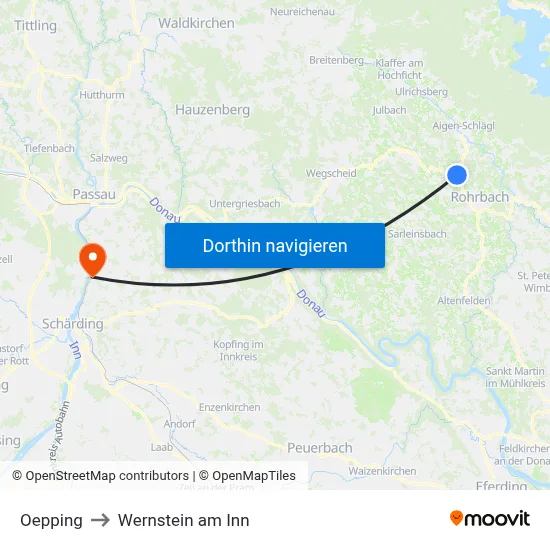 Oepping to Wernstein am Inn map