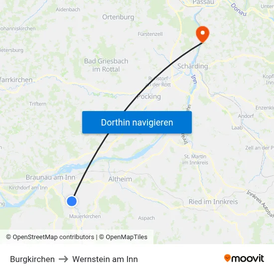 Burgkirchen to Wernstein am Inn map