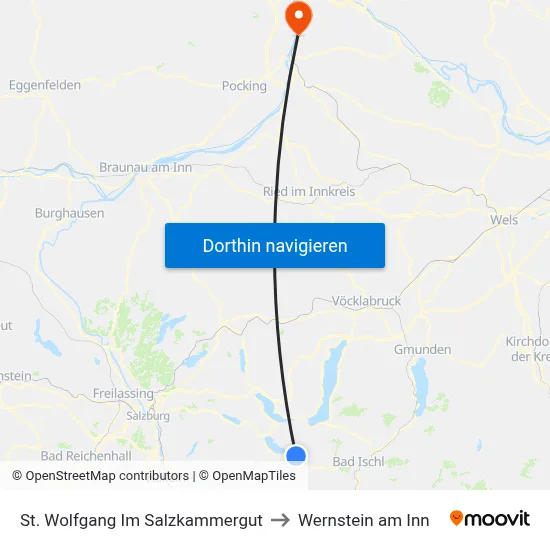 St. Wolfgang Im Salzkammergut to Wernstein am Inn map
