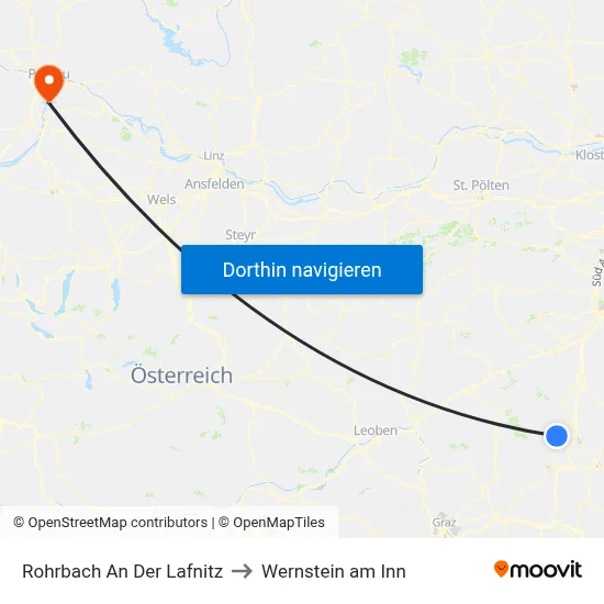 Rohrbach An Der Lafnitz to Wernstein am Inn map