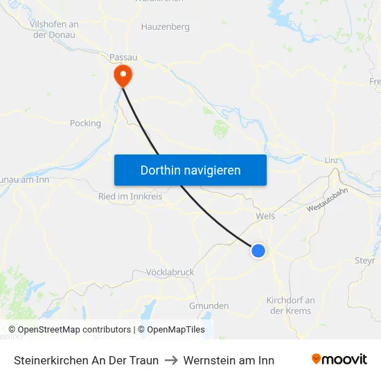 Steinerkirchen An Der Traun to Wernstein am Inn map
