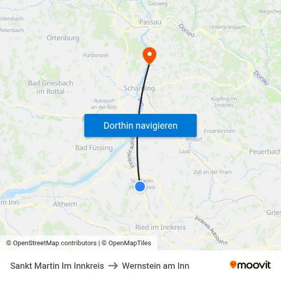 Sankt Martin Im Innkreis to Wernstein am Inn map