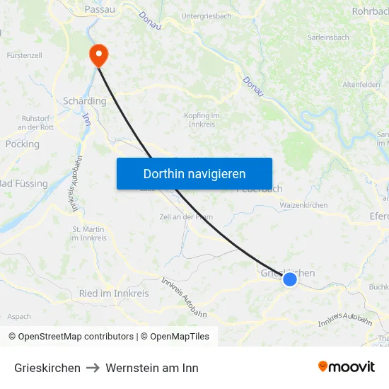 Grieskirchen to Wernstein am Inn map