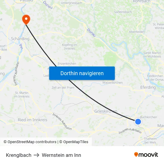 Krenglbach to Wernstein am Inn map