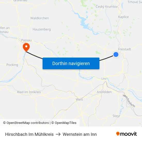 Hirschbach Im Mühlkreis to Wernstein am Inn map