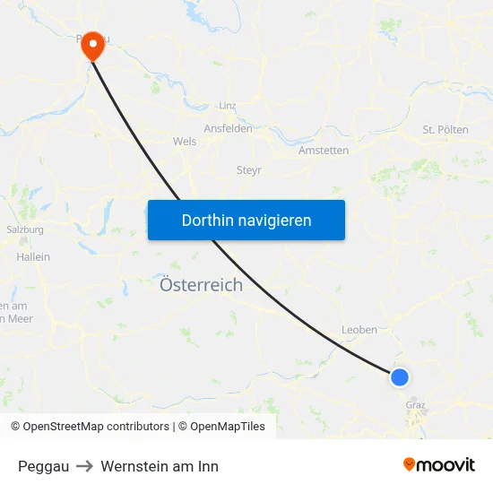 Peggau to Wernstein am Inn map