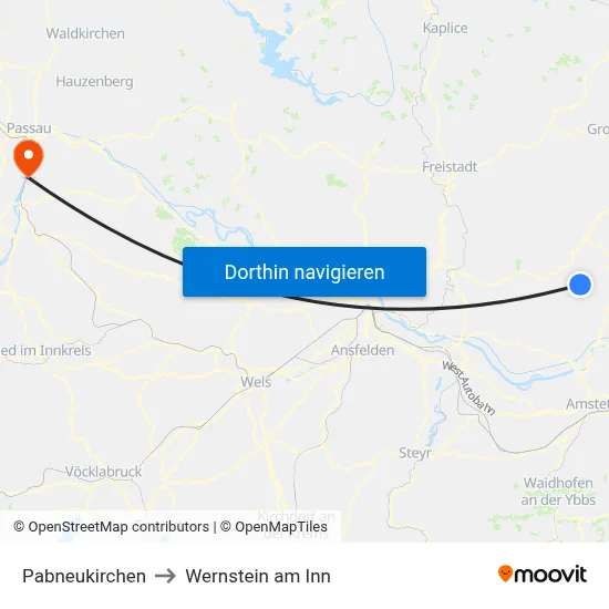 Pabneukirchen to Wernstein am Inn map