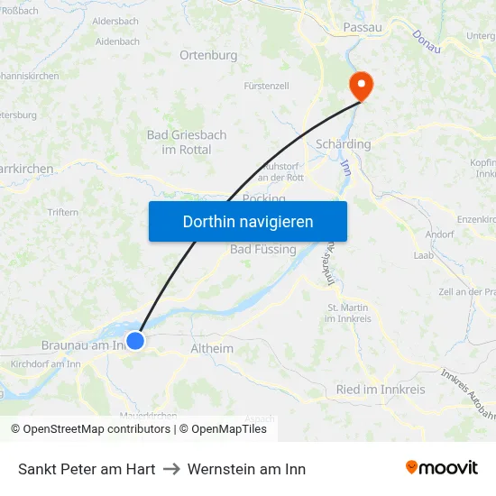Sankt Peter am Hart to Wernstein am Inn map