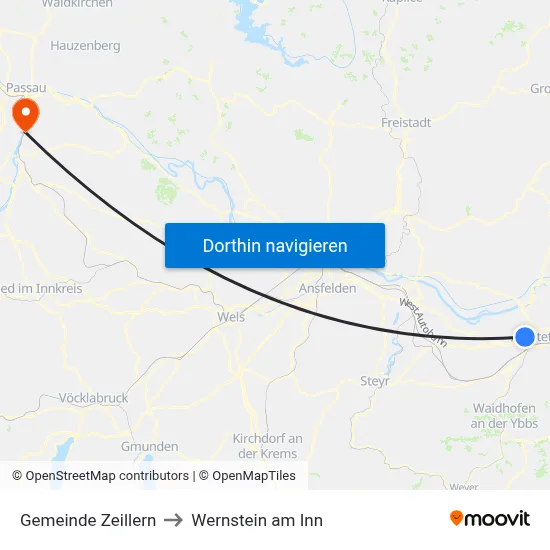 Gemeinde Zeillern to Wernstein am Inn map