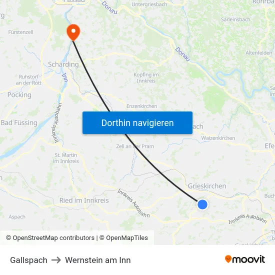 Gallspach to Wernstein am Inn map