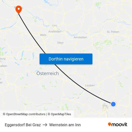 Eggersdorf Bei Graz to Wernstein am Inn map