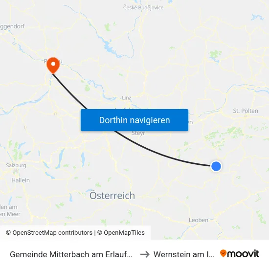 Gemeinde Mitterbach am Erlaufsee to Wernstein am Inn map