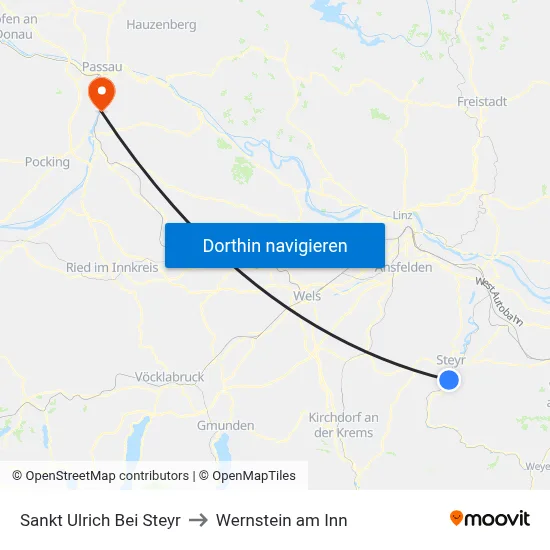 Sankt Ulrich Bei Steyr to Wernstein am Inn map