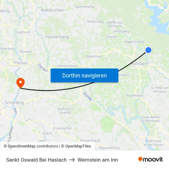 Sankt Oswald Bei Haslach to Wernstein am Inn map