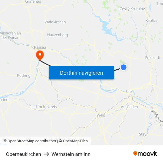 Oberneukirchen to Wernstein am Inn map