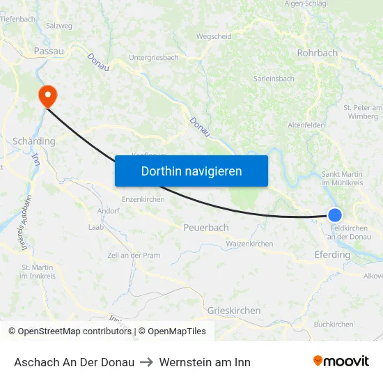 Aschach An Der Donau to Wernstein am Inn map