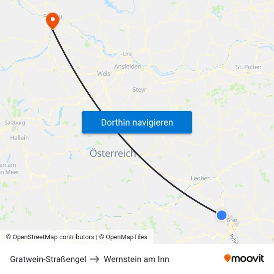 Gratwein-Straßengel to Wernstein am Inn map