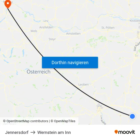 Jennersdorf to Wernstein am Inn map
