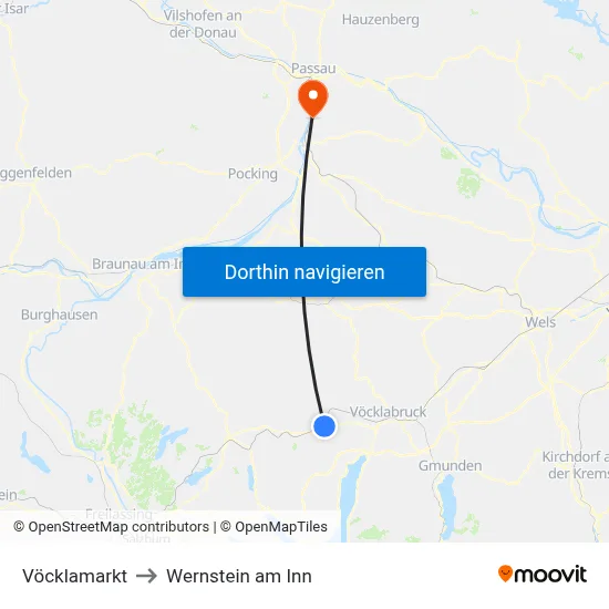 Vöcklamarkt to Wernstein am Inn map