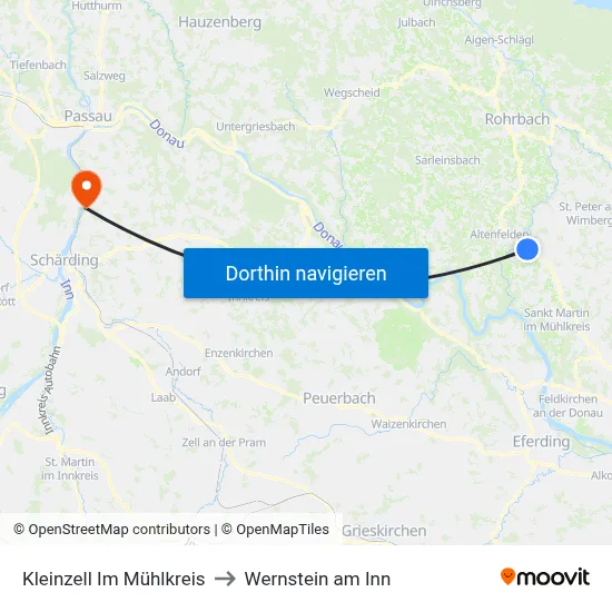 Kleinzell Im Mühlkreis to Wernstein am Inn map