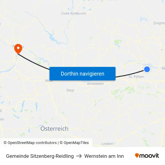 Gemeinde Sitzenberg-Reidling to Wernstein am Inn map