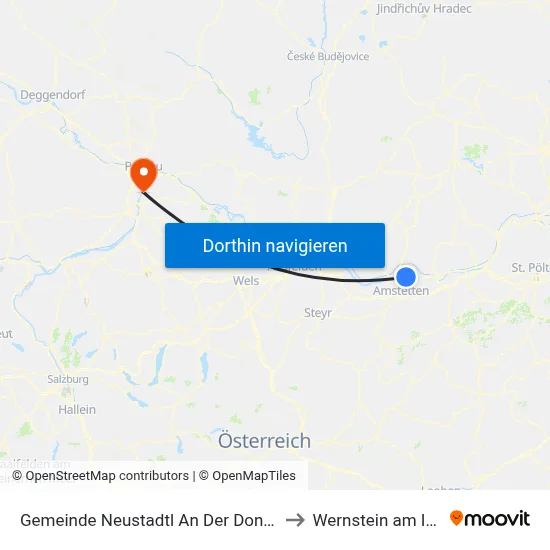 Gemeinde Neustadtl An Der Donau to Wernstein am Inn map