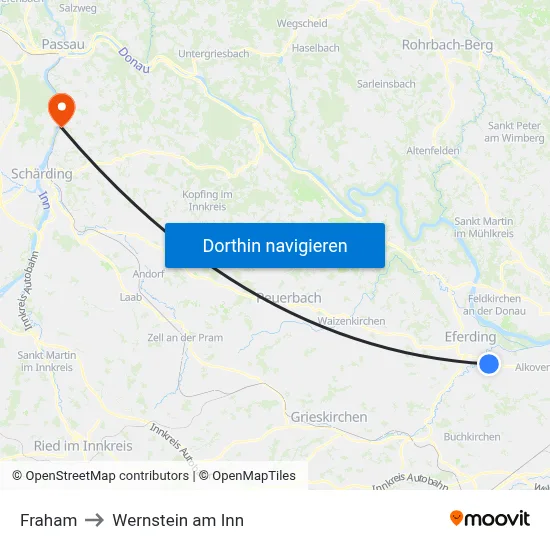 Fraham to Wernstein am Inn map