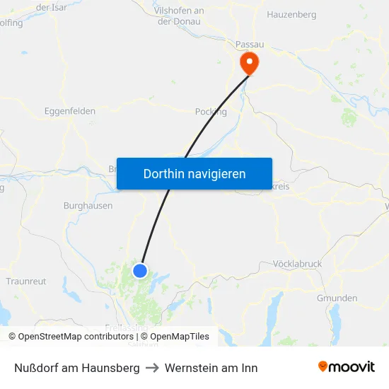 Nußdorf am Haunsberg to Wernstein am Inn map