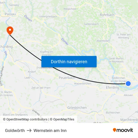 Goldwörth to Wernstein am Inn map