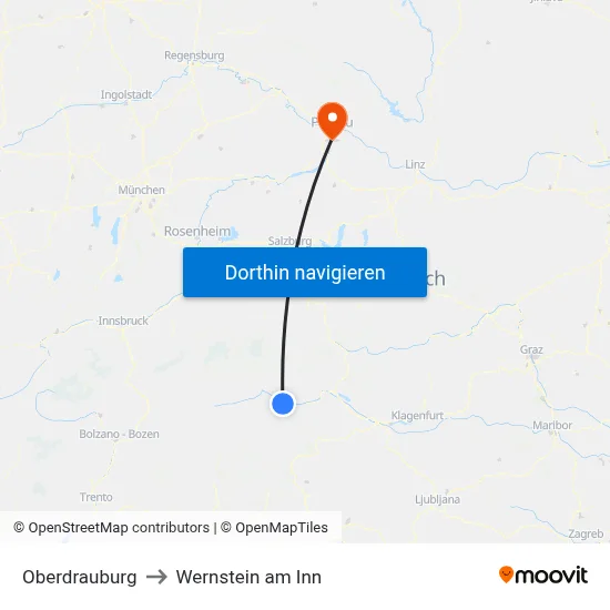 Oberdrauburg to Wernstein am Inn map
