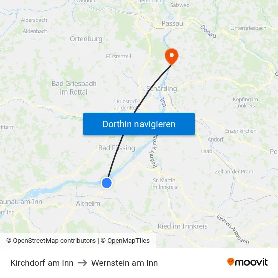 Kirchdorf am Inn to Wernstein am Inn map