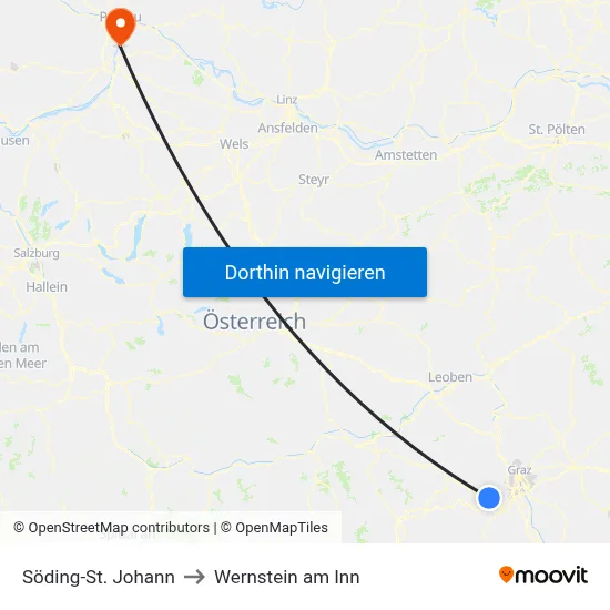 Söding-St. Johann to Wernstein am Inn map