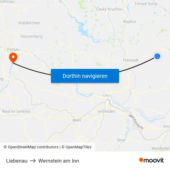 Liebenau to Wernstein am Inn map