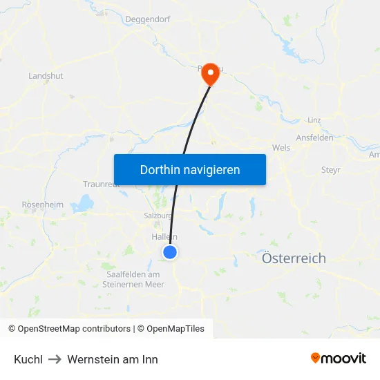 Kuchl to Wernstein am Inn map